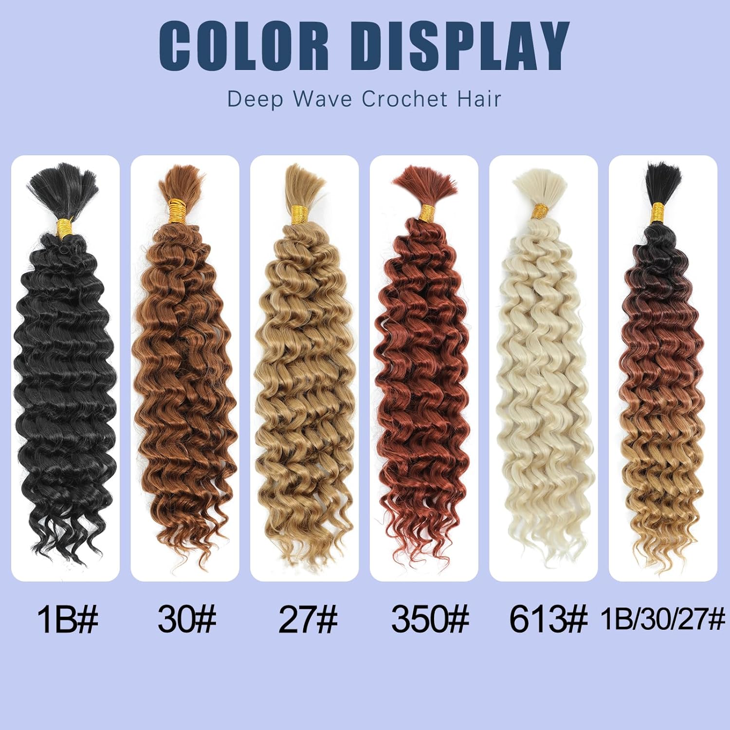 Detalle de BLTYXT Deep Wave Bulk Hair 18 Inch – 6 Bundles synthetische Crochet- Braids T1B-30-27
