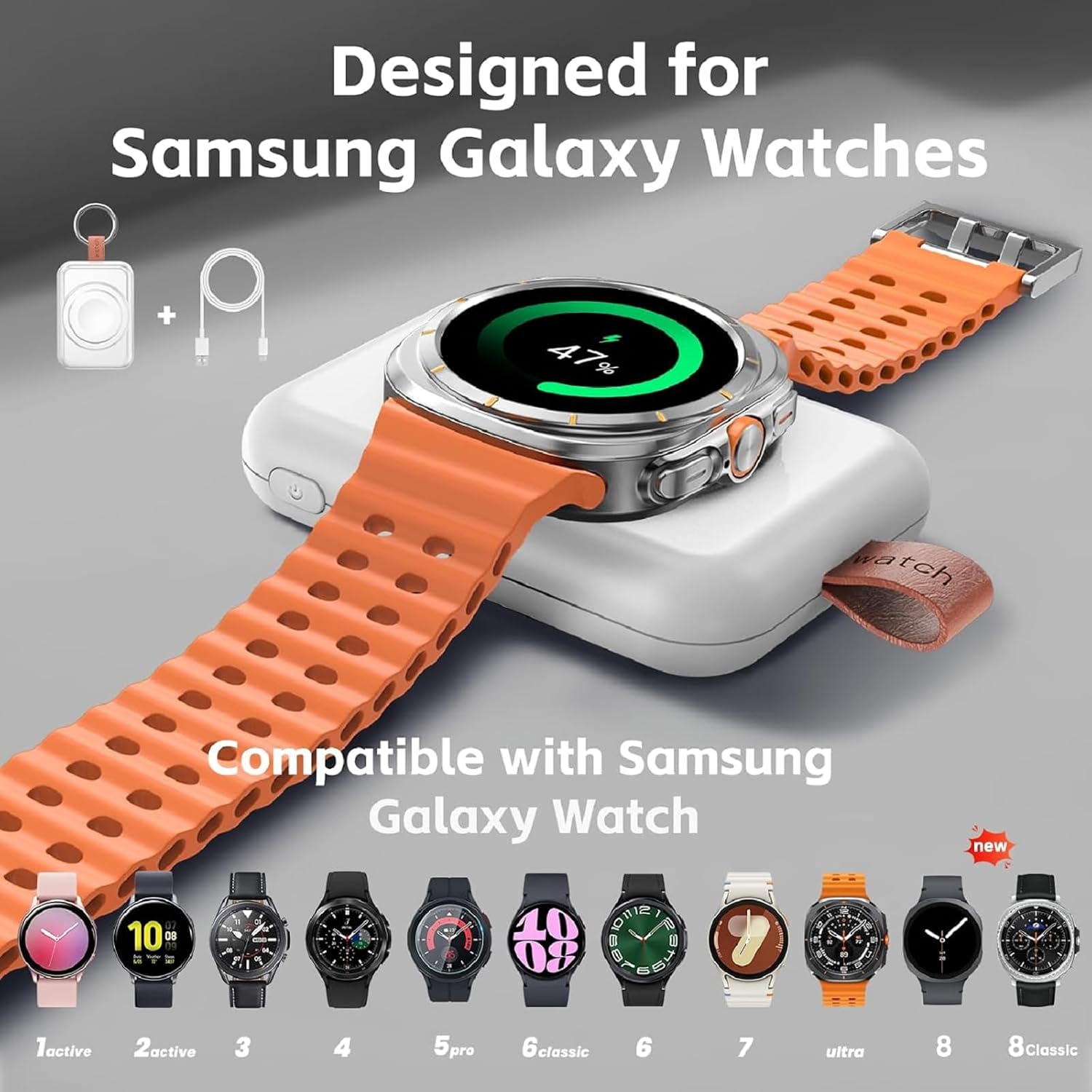 Detalle 2 de ACEQINGSE Portable Charger for Samsung Galaxy Watch 8 (Wireless Magnetic 1800mAh Power Bank, White)