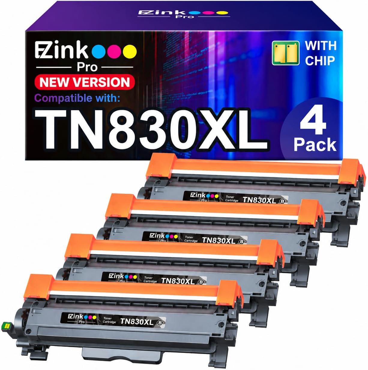 Detalle de E-Z Ink Pro TN830XL TN830 Compatible Toner Cartridges, 4-Pack
