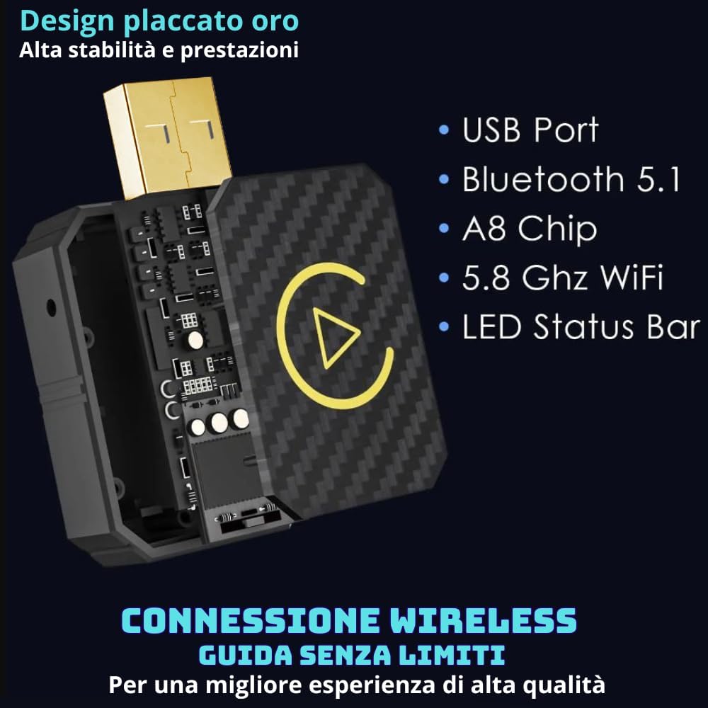 Detalle de Soleilx Adattatore Carplay Wireless & Android Auto Wireless 2 in 1 – Conversione WiFi per CarPlay/Android Auto cablati