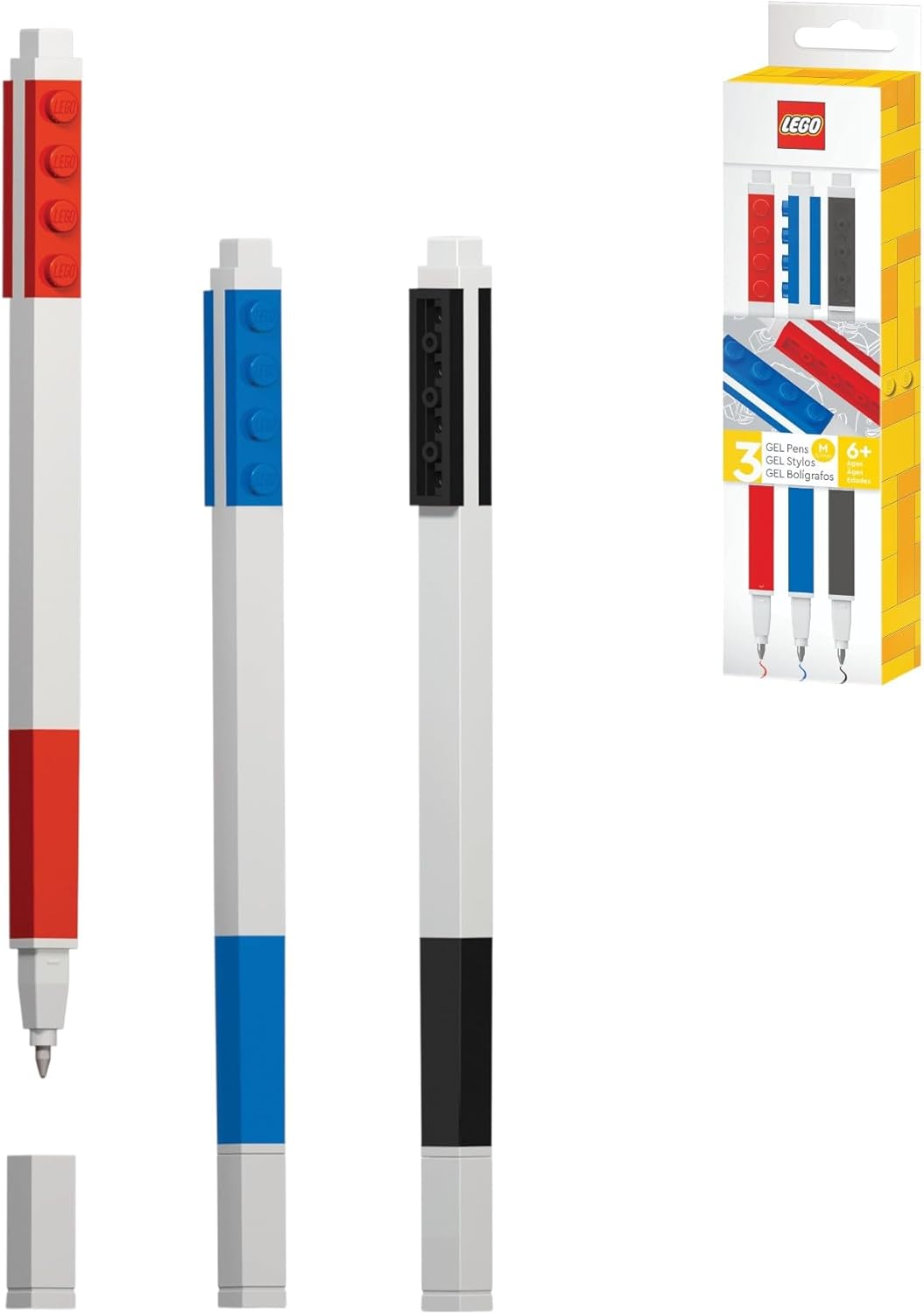 IQ LEGO cancelleria – Pacchetto da 3 penne gel rosso, blu e nero