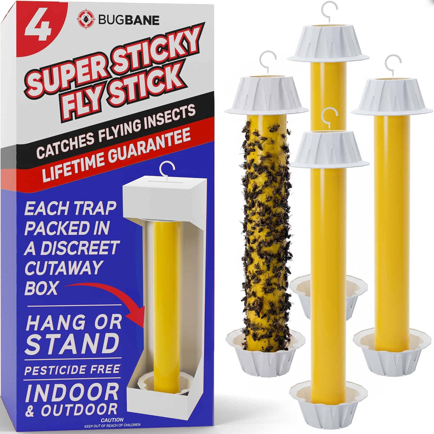 Detalle de Fly Stick Sticky Fly Traps (4 Pack) – Non-Toxic Indoor/Outdoor Glue Paper Strips