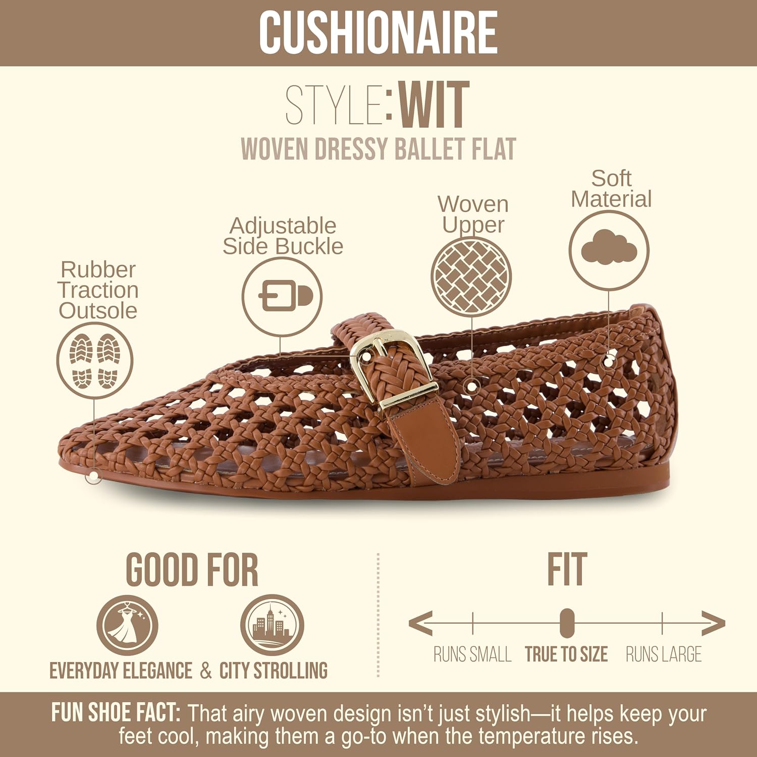 Detalle de CUSHIONAIRE Wit Woven Mary Jane Flats with Pointed Toe and Buckle Strap