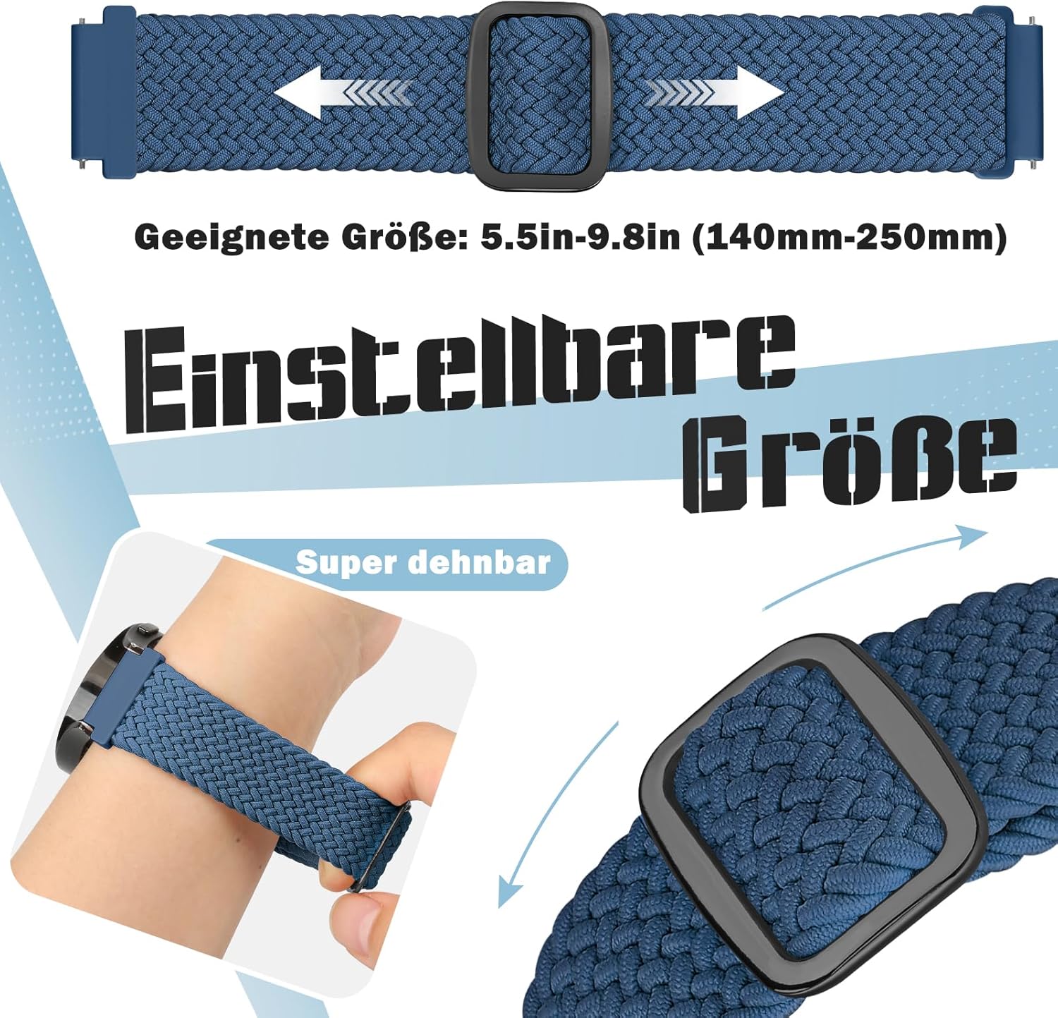 Thumbnail 2 de Yunshare Geflochtenes elastisches Uhrenarmband 18–24 mm mit Schnellverschluss – 3 Stück