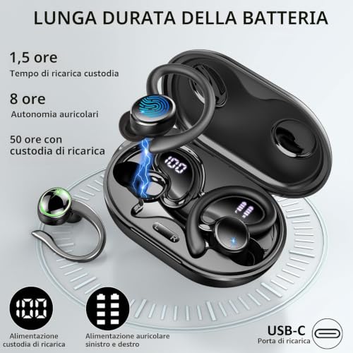 Thumbnail 2 de Matast 2026 Cuffie Bluetooth 5.4 Sport: auricolari in-ear impermeabili con 50 h di autonomia, 6D Bass e 4 microfoni ENC