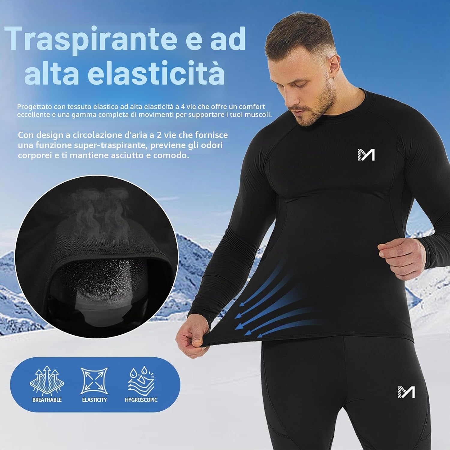 Detalle de MEETWEE Maglia Termica Uomo a Manica Lunga – Baselayer compressiva per corsa, ciclismo e palestra