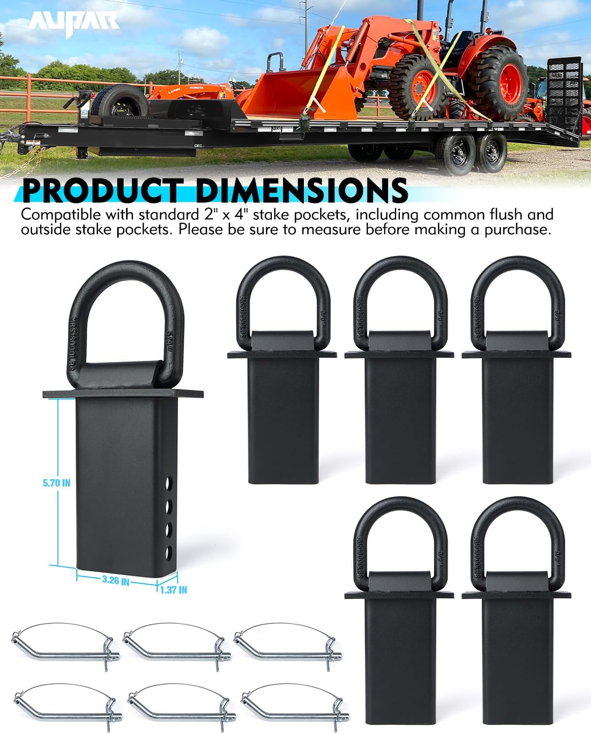 Thumbnail 6 de Aupar 5/8" Heavy-Duty Stake Pocket D Rings with Anti-Loss Cord — 18,000 lbs Total Capacity, 4-Position Adjustability (6 Pack)