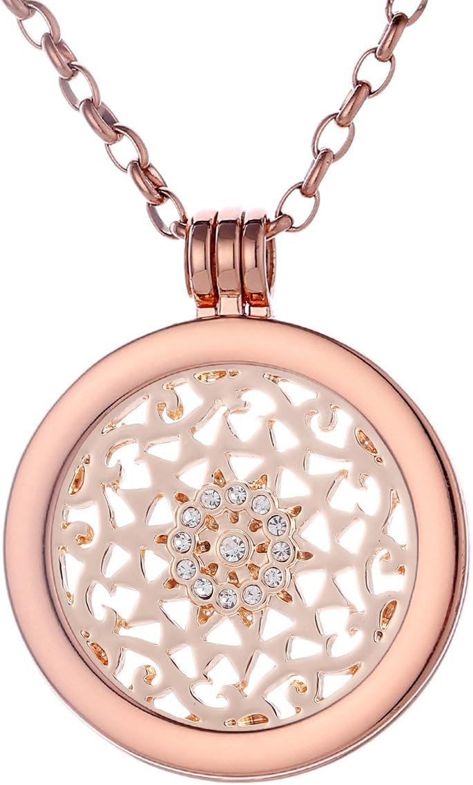 Detalle de Morella Collana Donna 70 cm in Acciaio Inossidabile Oro Rosa con Ciondolo Coin Ø33 mm – Set con Amuleto intercambiabile