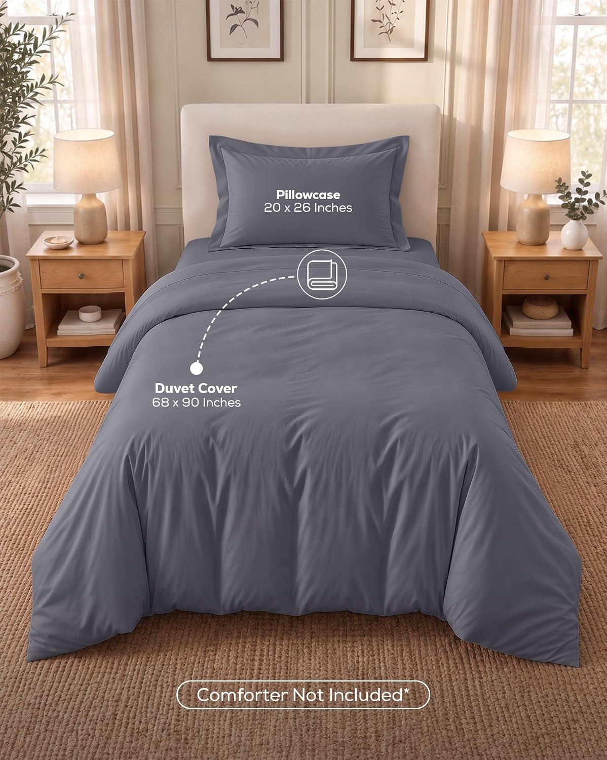 Detalle de Utopia Bedding UB0296 Twin/Twin XL Duvet Cover Set, Grey Polyester, Zippered