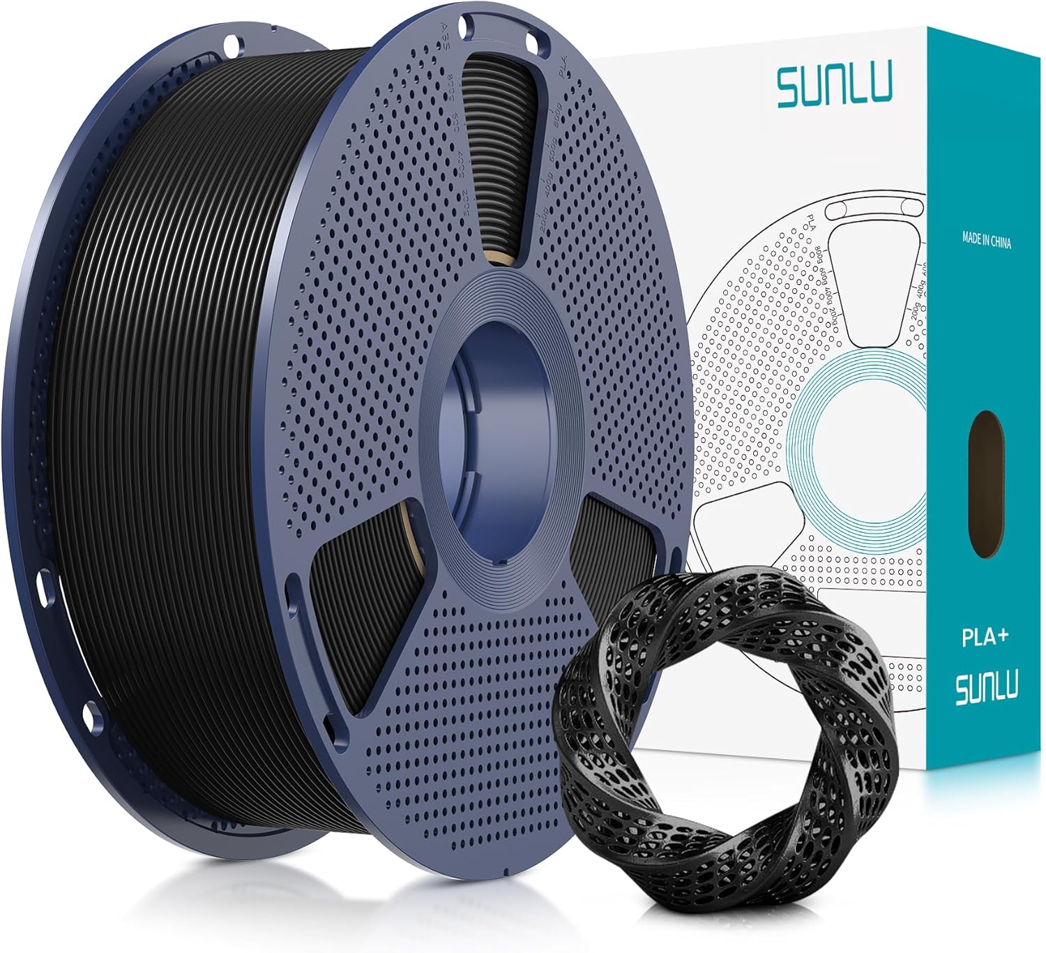 Detalle de SUNLU PLA+ 3D Printer Filament (1.75mm, 1kg, Black) – Upgraded Tough PLA Plus