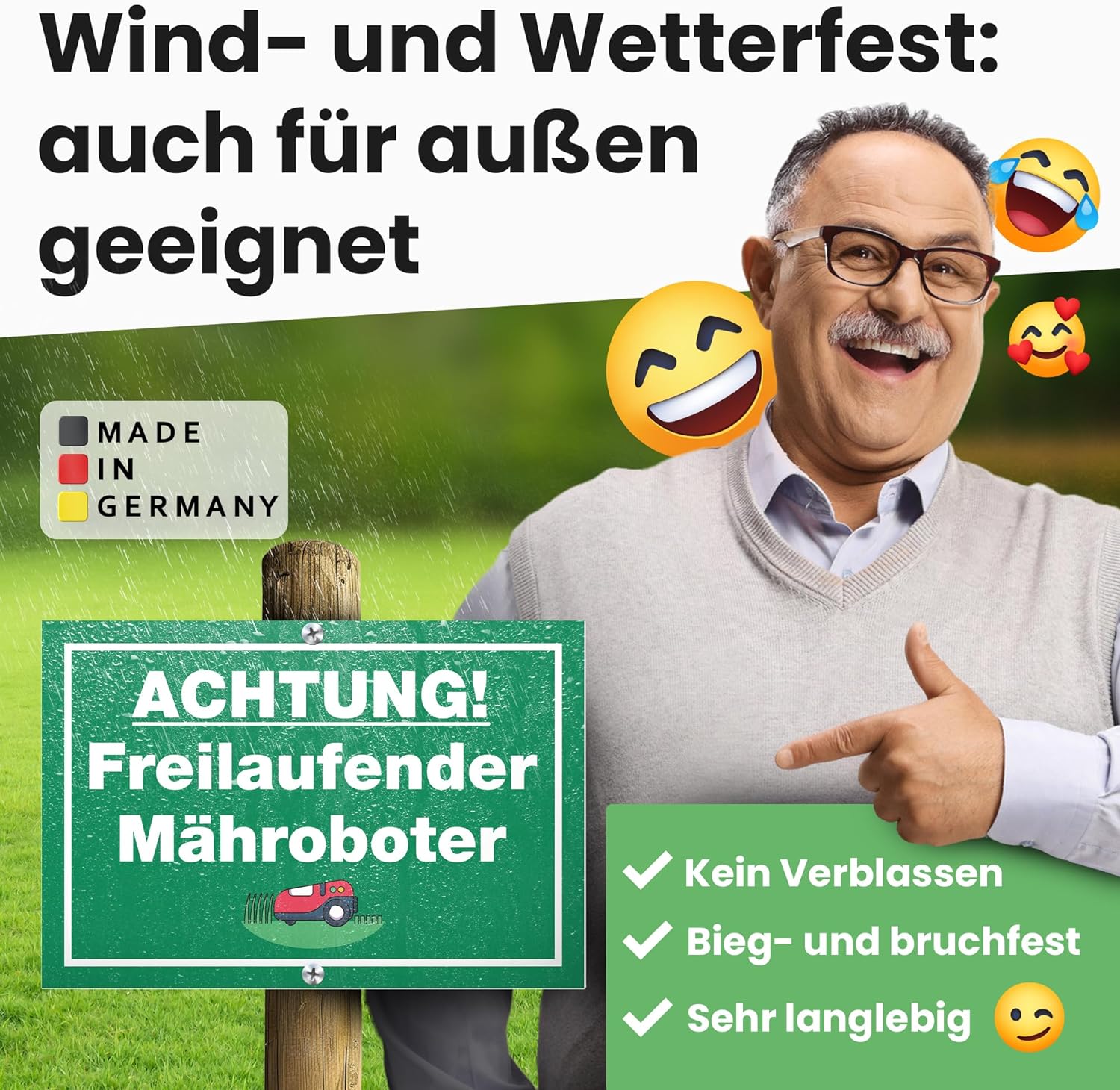 Thumbnail 4 de Freilaufender Mähroboter-Gartenschild von DankeDir! (30 × 20 cm) – wetterfestes Warnschild für Rasenmähroboter