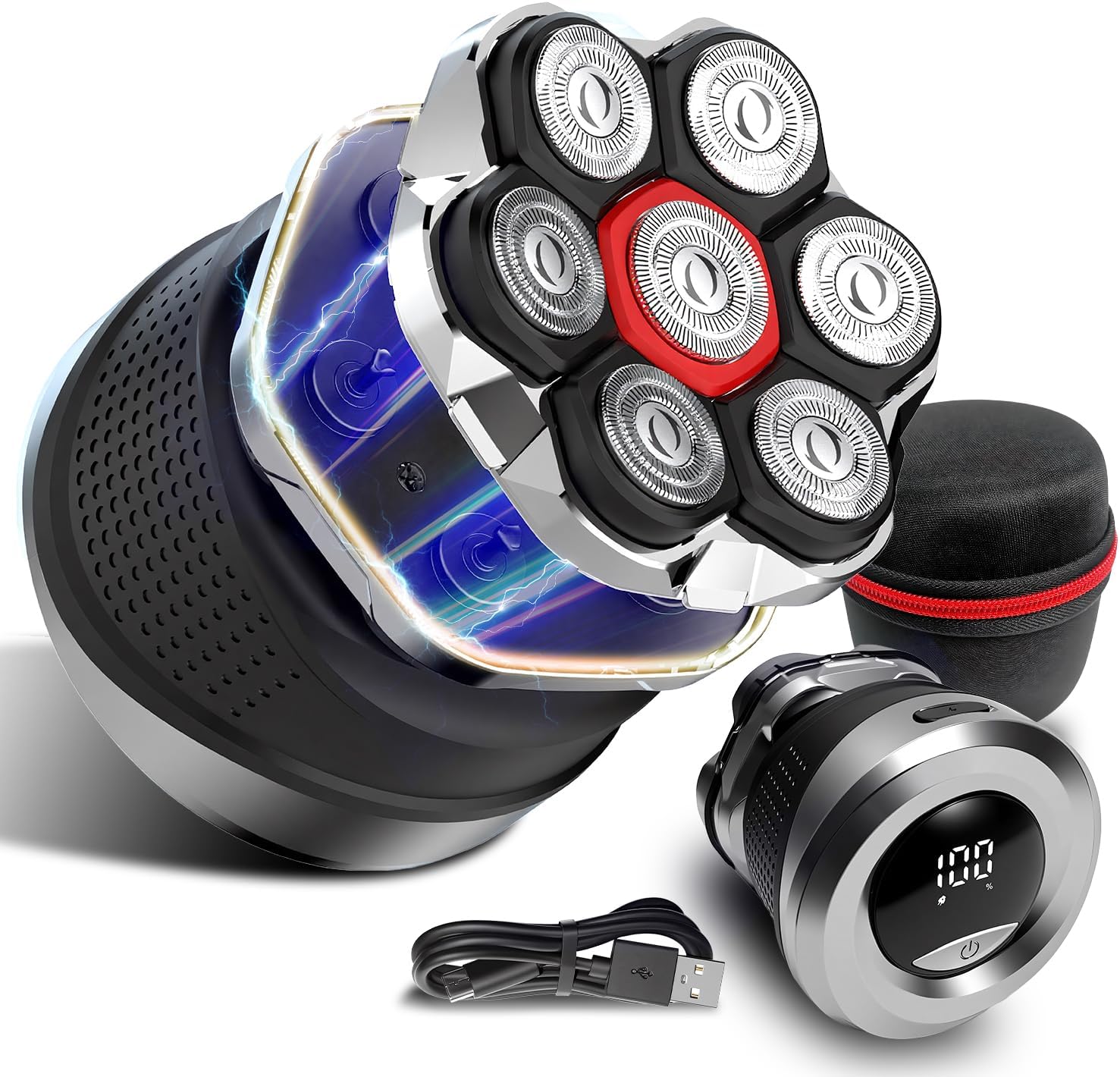 Detalle de Ordele Men's Electric Rotary Shaver Bald 7D: 2026 Upgrade with LED Display, IPX6 Waterproof, and Type-C Fast Charge