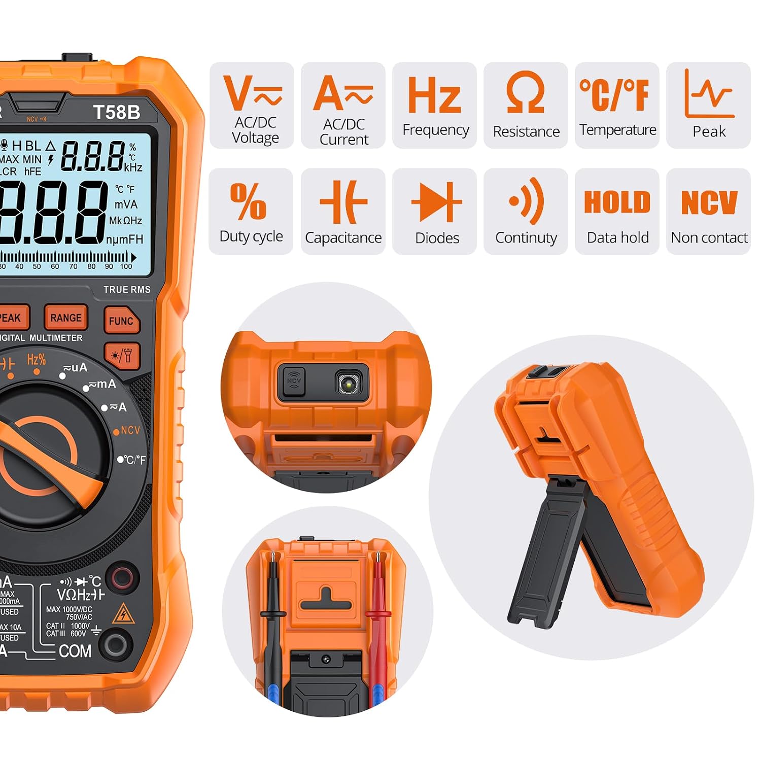 Detalle de Proster T58B Digital Multimeter, 9999 Counts True RMS with NCV