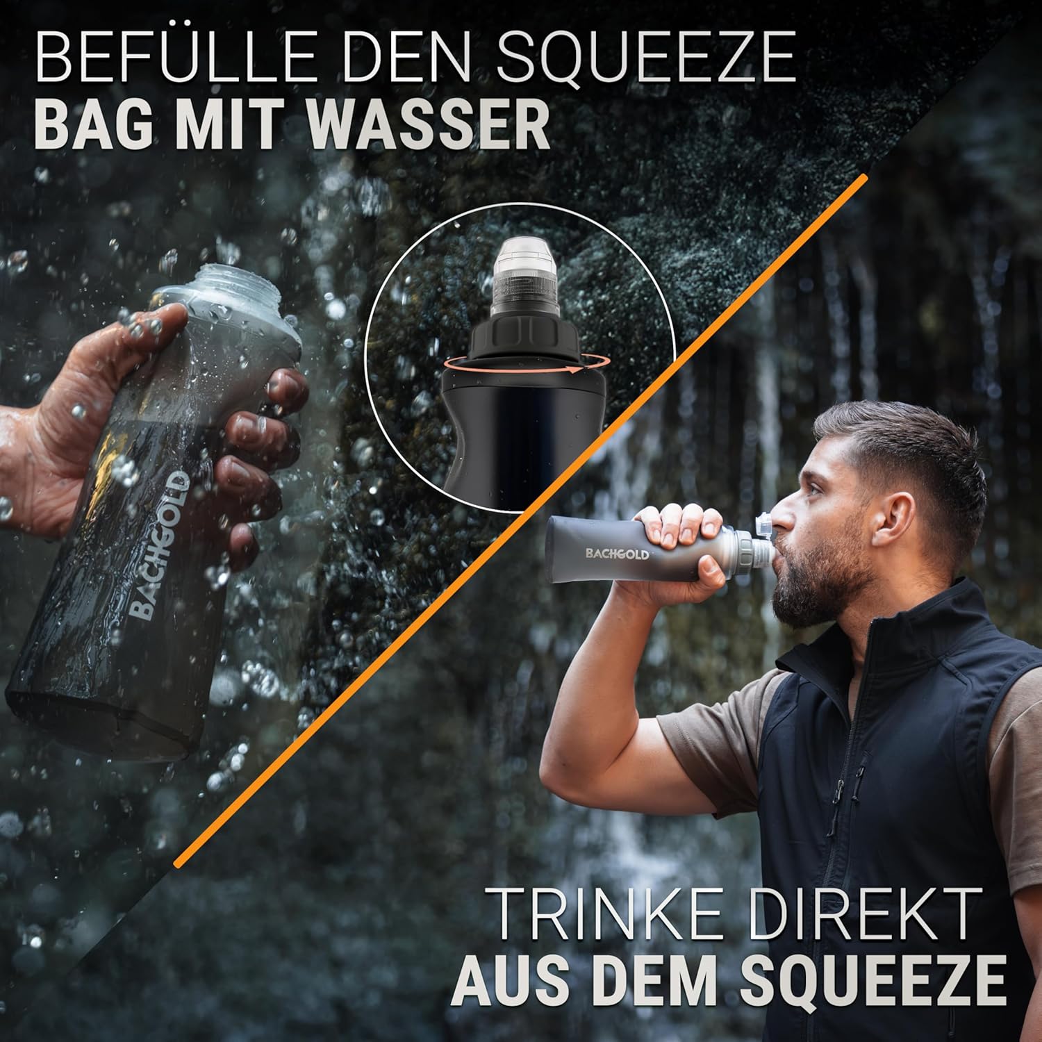 Thumbnail 2 de BACHGOLD Bachgold® Squeeze Wasserfilter Outdoor (Grau, 1000 ml) – ultraleichter Trinkwasserfilter mit Virus-Filtration