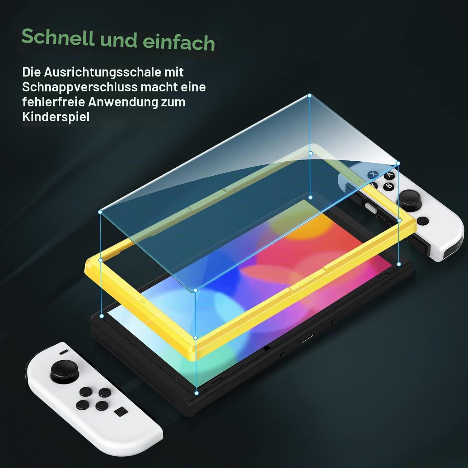 Detalle 2 de iVoler 4er Panzer-Schutzglas für Nintendo Switch OLED (7 Zoll, 2021) mit Positionierhilfe