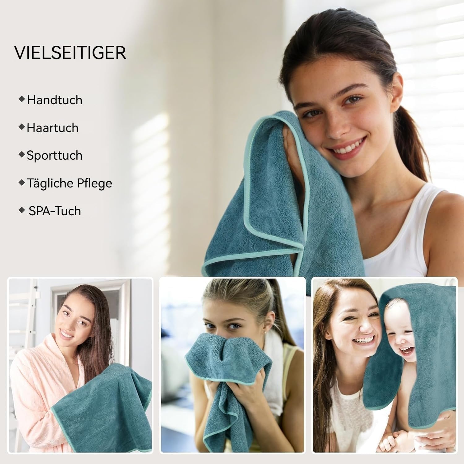 Detalle de KinHwa 4er Set Mikrofaser Handtücher 40x76 cm – extra saugstark, fusselfrei, ultraleicht