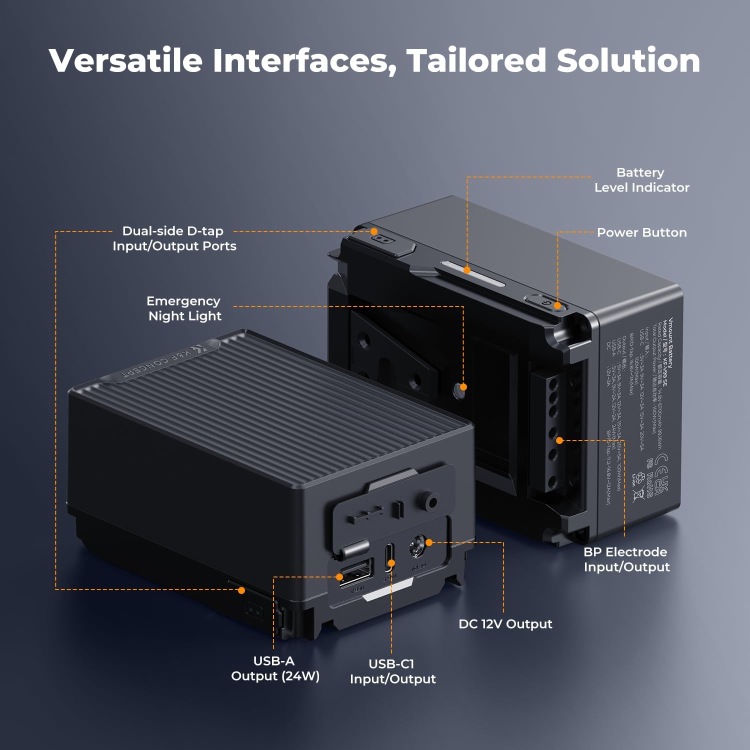 Thumbnail 2 de K&F CONCEPT KF-V99 SE V-Mount Akku (99Wh) mit PD 100W Schnellladung und D-TAP/Dual-Ausgängen