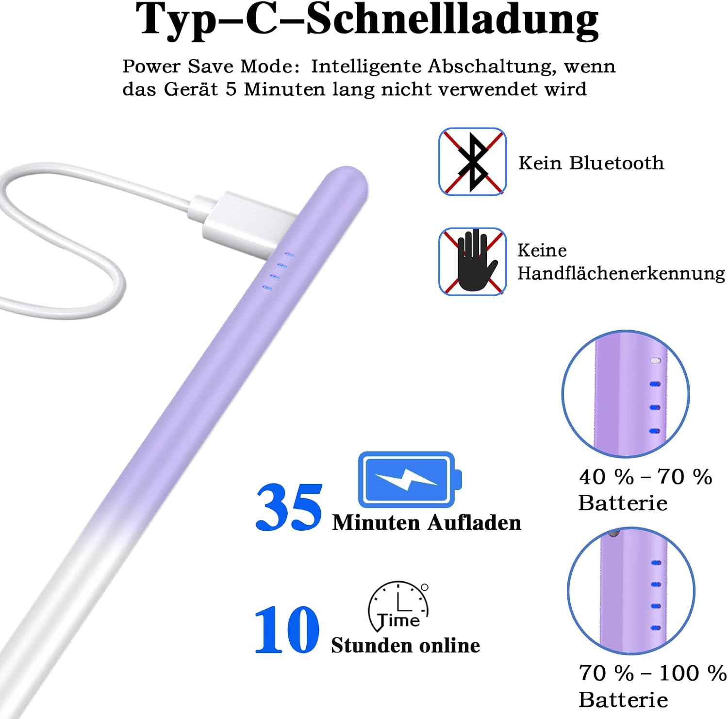 Detalle de Luntak Tablet Stift für Android (Type‑C) mit 4 Ersatzminen – lila Verlauf