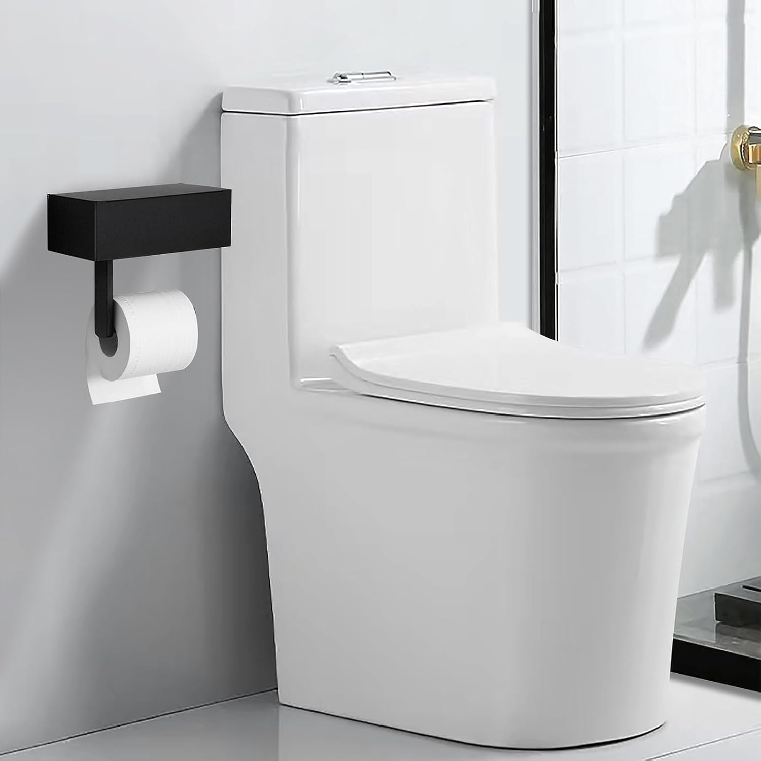 Detalle de GUIGUZI WSZJ-BE toiletrolhouder met doekjesbox, mat zwart en twee montageopties
