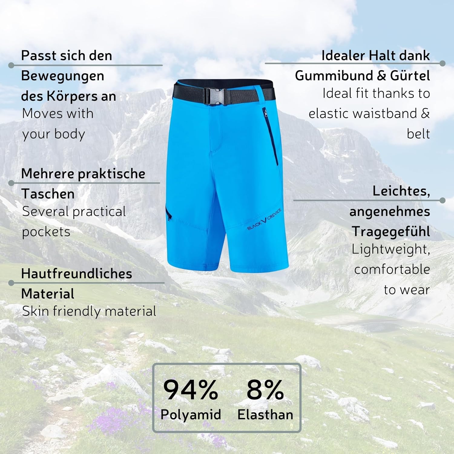 Detalle de Black Crevice Pantaloni da trekking da uomo: resistenza, asciugatura rapida e comfort per l'outdoor