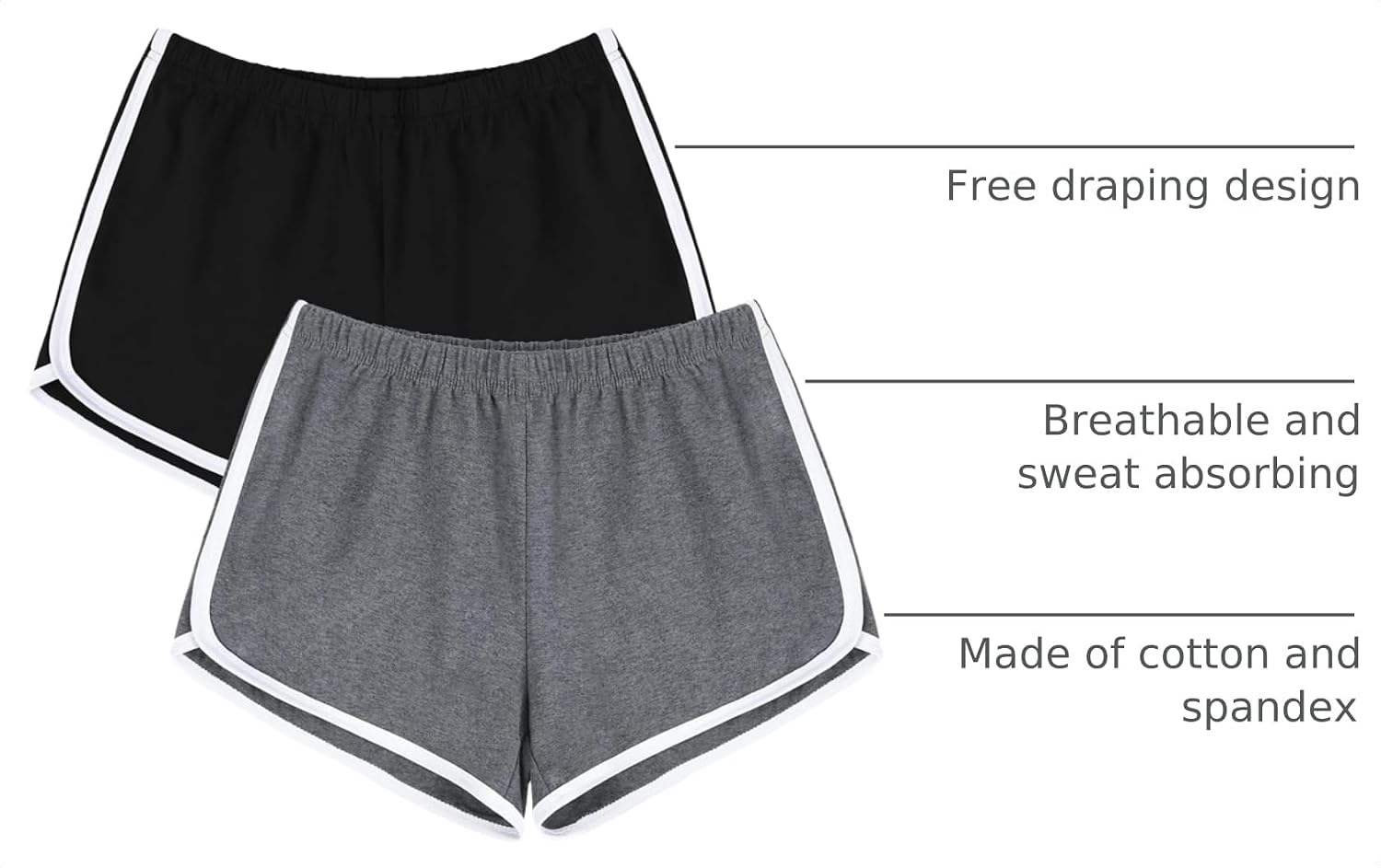 Thumbnail 3 de URATOT Women’s Cotton Gym Yoga & Running Elastic Shorts (Pack of 2)