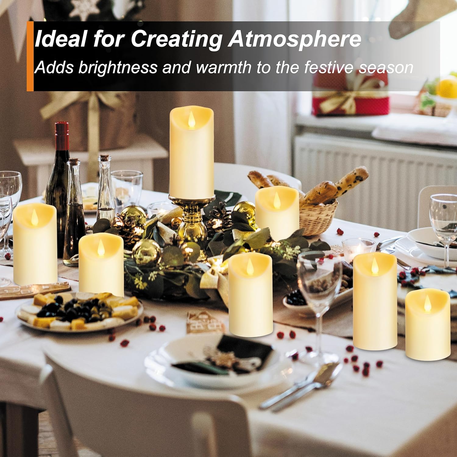 Thumbnail 5 de Auralome LED Battery Operated Candles – 12-pack Ivory Pillar Candles with Remote, Timer and Flicker