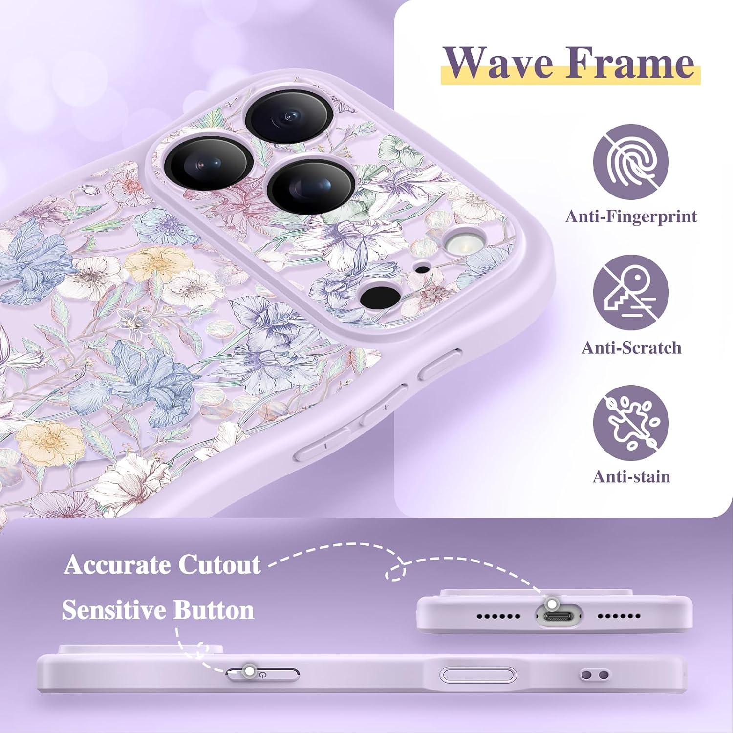 Detalle 2 de GVIEWIN for iPhone 17 Pro Case with MagSafe — Curly Wave Edge, Full Camera Protection, Floral Translucent Shockproof