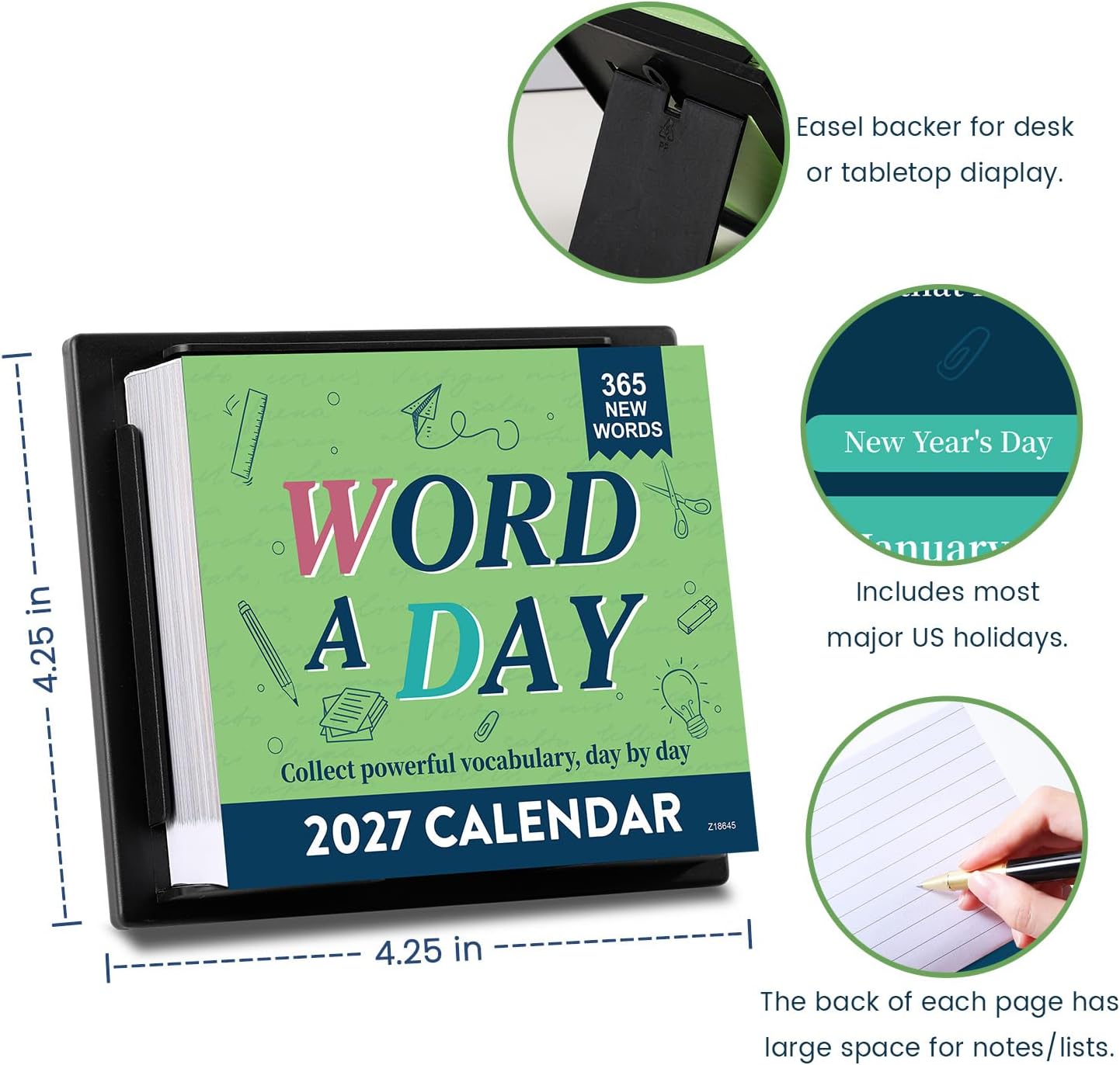 Detalle de Planrage 2027 Word of the Day Desk Calendar, 365 Words, Easel Back