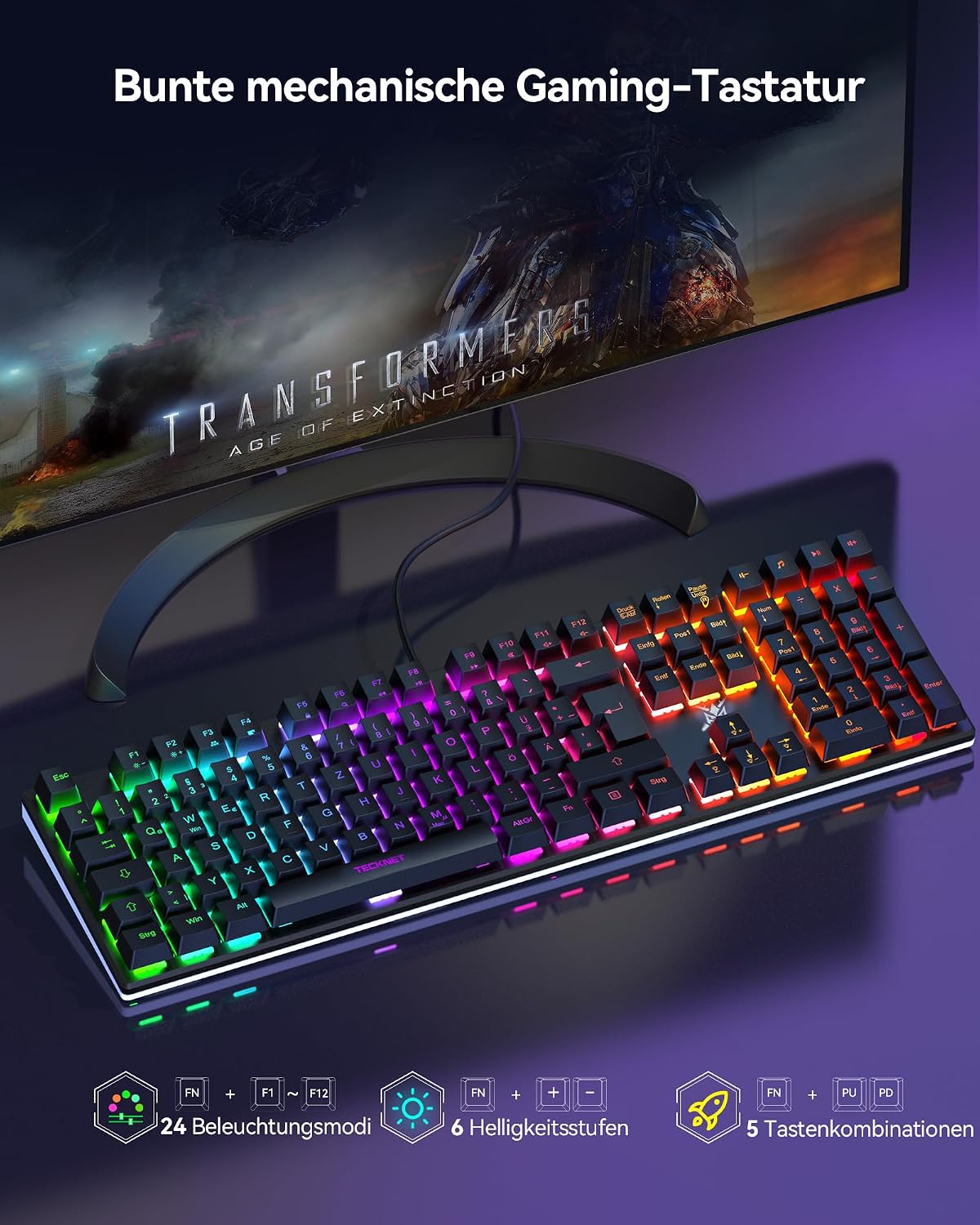 Thumbnail 1 de TECKNET Mechanische Gaming-Tastatur mit 109 Tasten