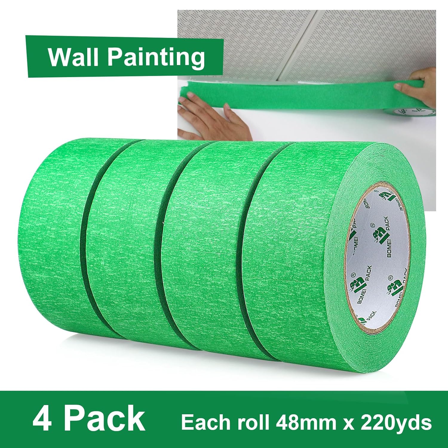 Detalle 2 de BOMEI PACK Green Masking Tape, 48 mm x 55 yd, 4 Rolls for Painting