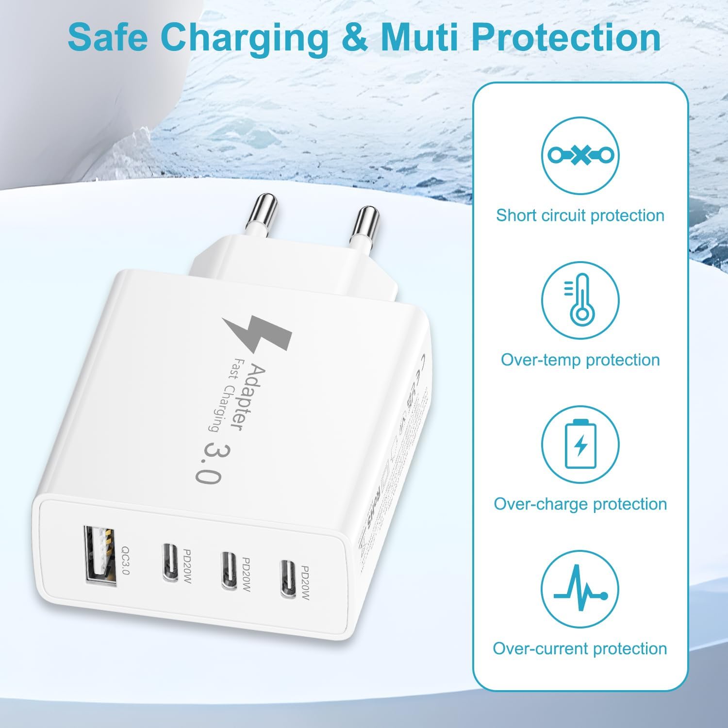 Thumbnail 4 de EU Travel Adapter Charger 50W with 3 USB-C and 1 USB-A – Fast EU Plug Charger