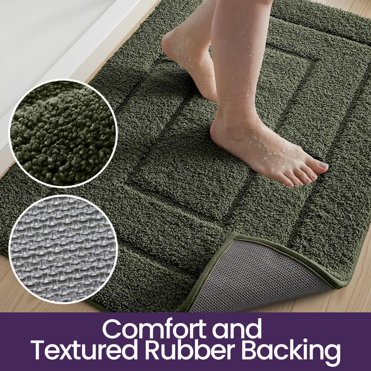 Detalle de DEXI Bath Mat 60 x 110 cm in green – extra soft, absorbent microfiber with non-slip backing