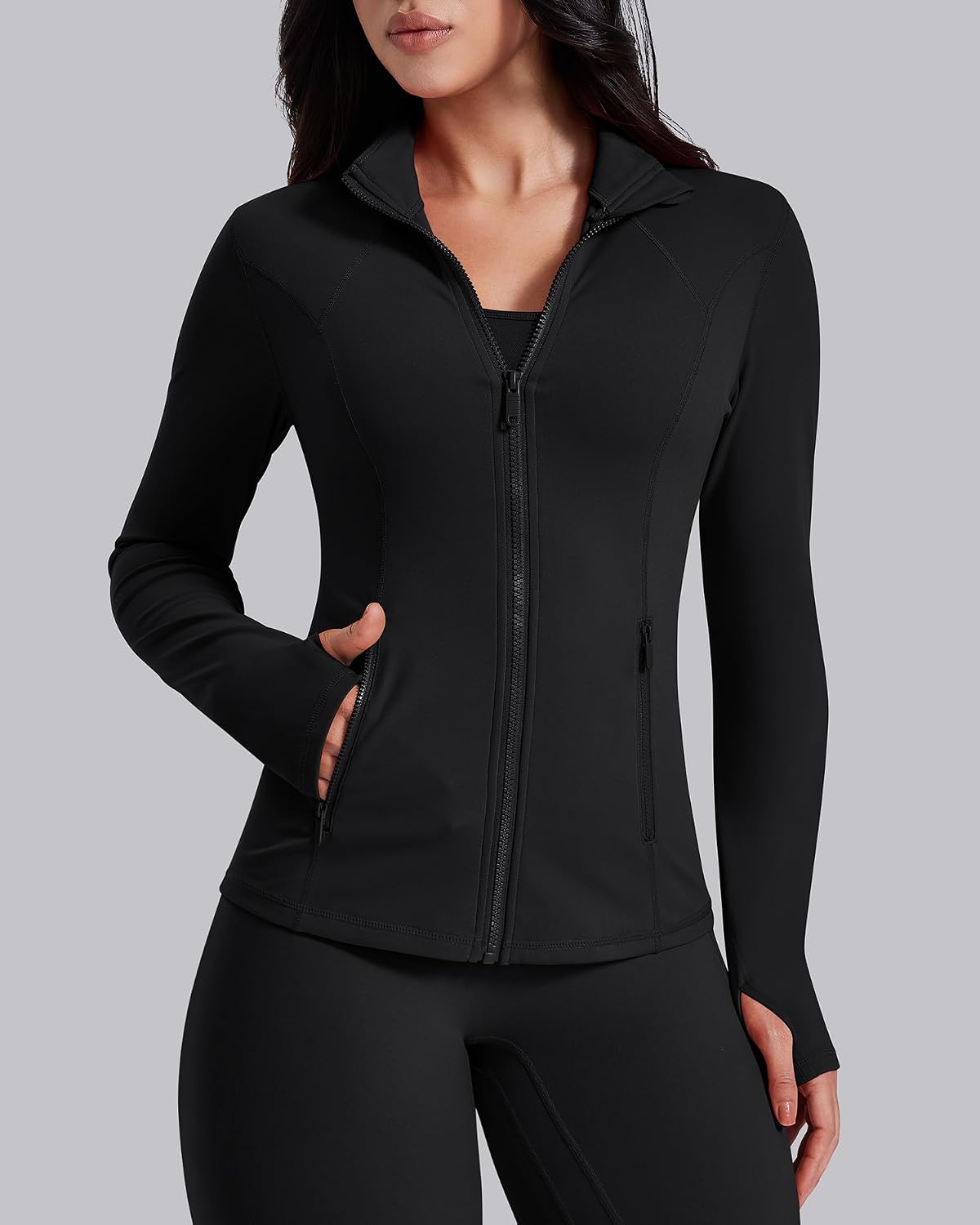 Detalle de AVGO Women’s Lightweight Zip-Up Workout Jacket with Pockets & Thumb Holes