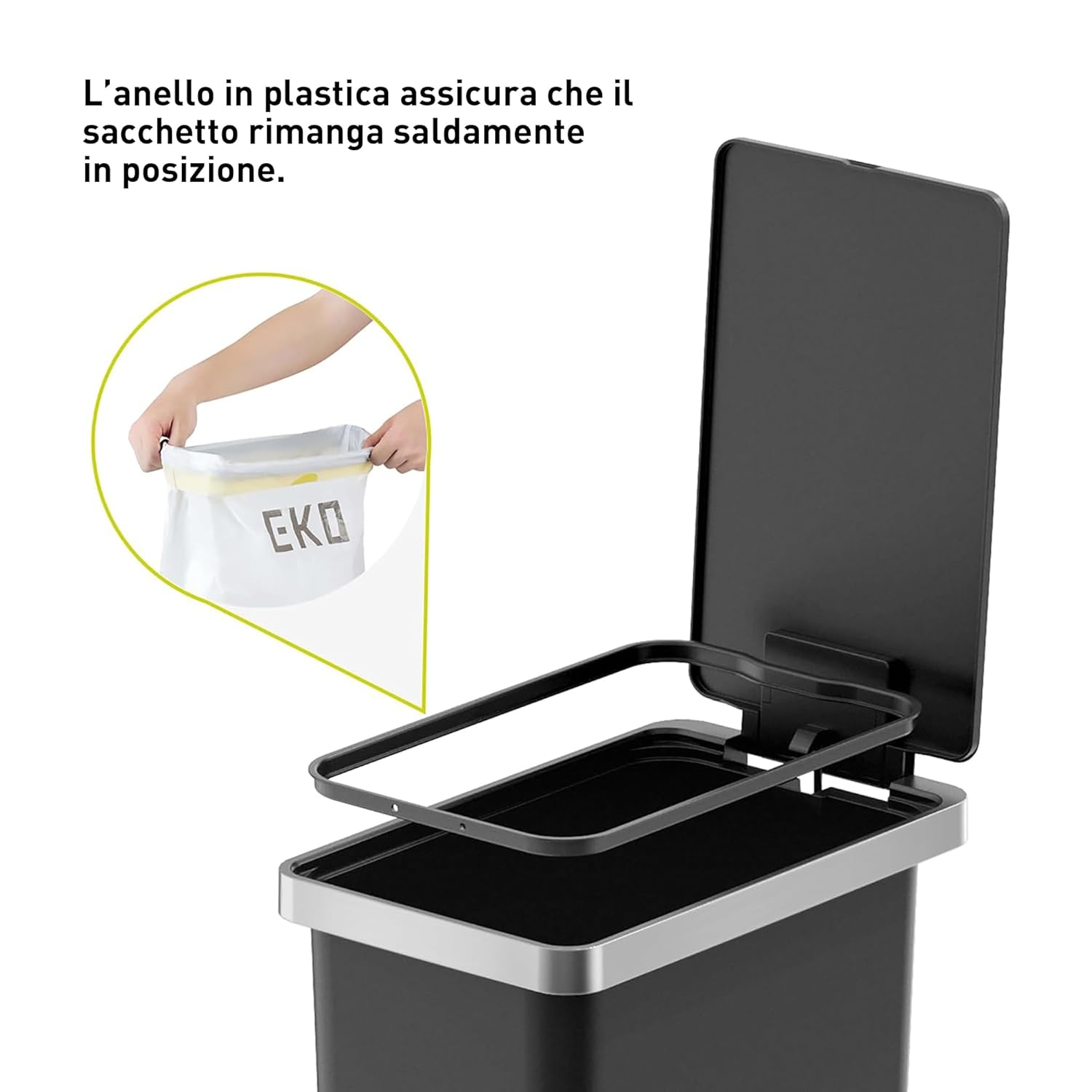 Thumbnail 5 de EKO Pattumiera Cucina Hana 30L Nera con Pedale – design compatto e pratico per la cucina moderna