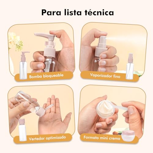 Detalle de Lovcoyo Kit de Botellas de Viaje 11 Piezas sin BPA con Estuche: set portátil para champú, loción y más