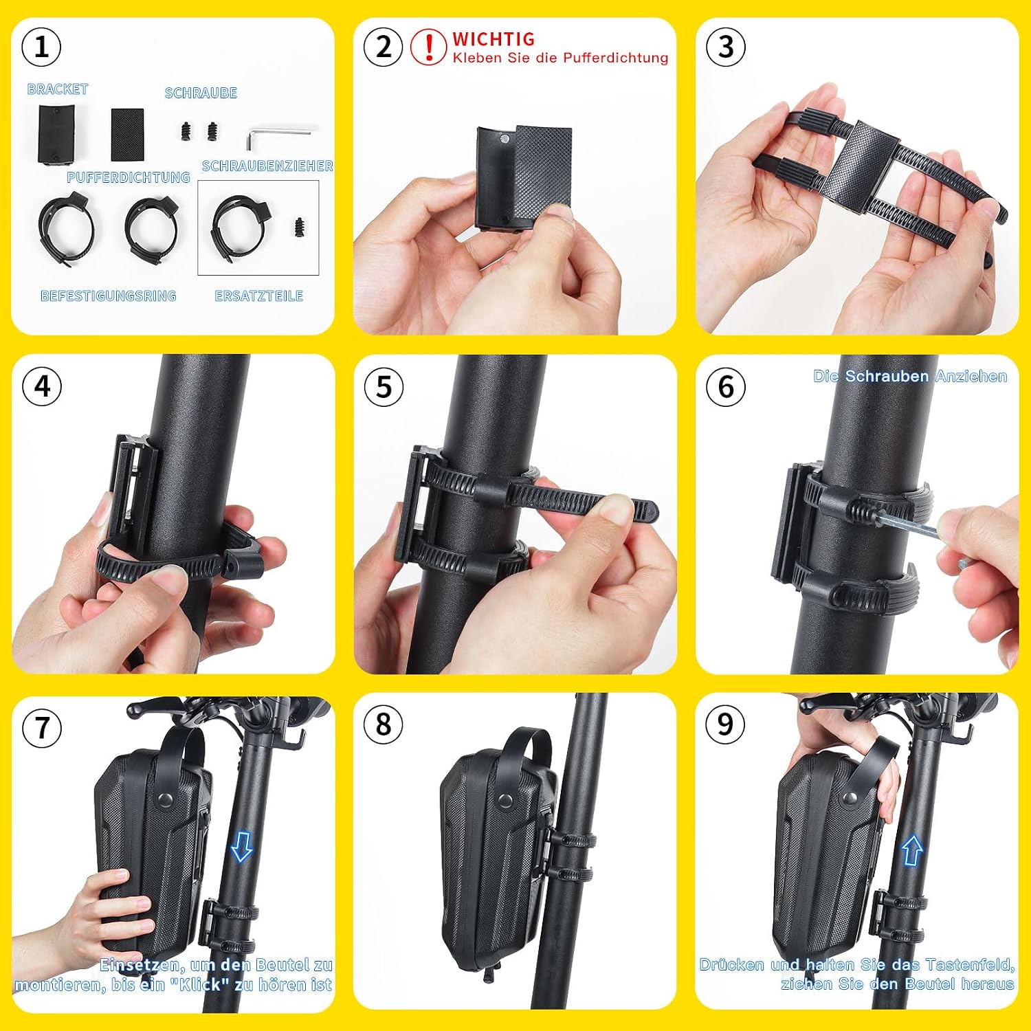Thumbnail 6 de CHICLEW Scooter Tasche für Roller – Front Tube Bag Groß, wasserdicht, 2 l, kompatibel mit Xiaomi M365 / Ninebot ES1–ES4