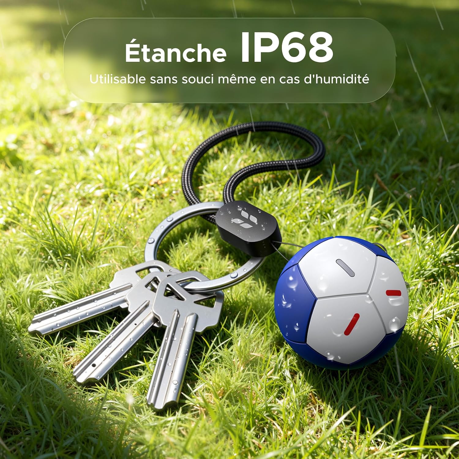 Detalle de UGREEN FineTrack 2 Finder Tag Design Football – Localisateur Find My en couleur tricolore (IP68, 110 dB)