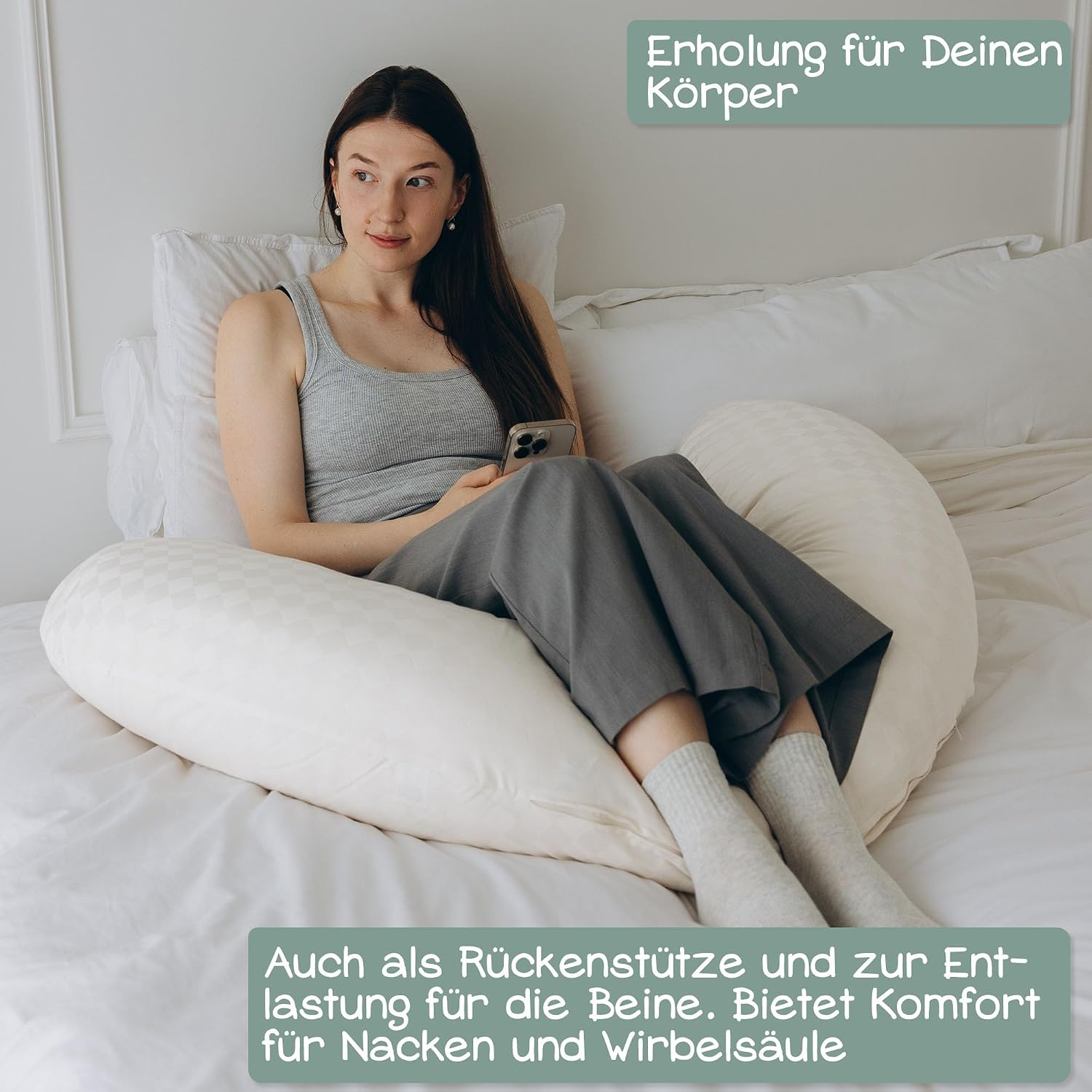 Thumbnail 2 de Minky Mooh® Stillkissen XXL Bio Baumwolle – Kapok-Füllung, 190x30 cm, creme