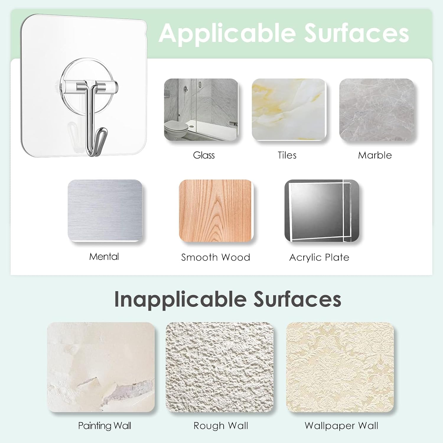 Thumbnail 6 de Lomrsiul HK001 Clear Adhesive Wall Hooks, 10-Pack, 13 lb Capacity