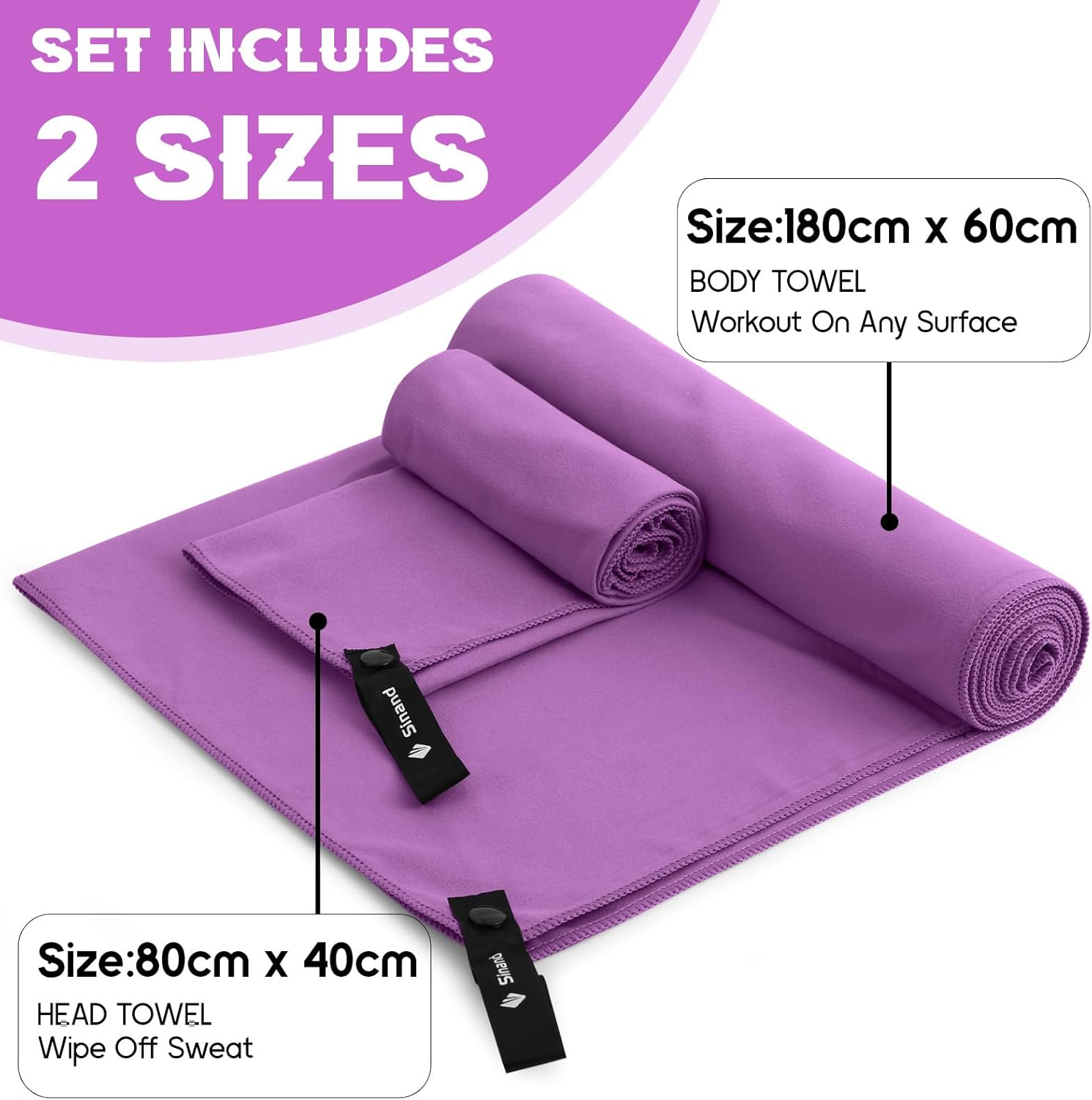 Detalle de Sinand Microfibre Towel 2 Pack (160x80cm + 80x40cm) – Ultra Lightweight, Quick-Dry Sports Towels