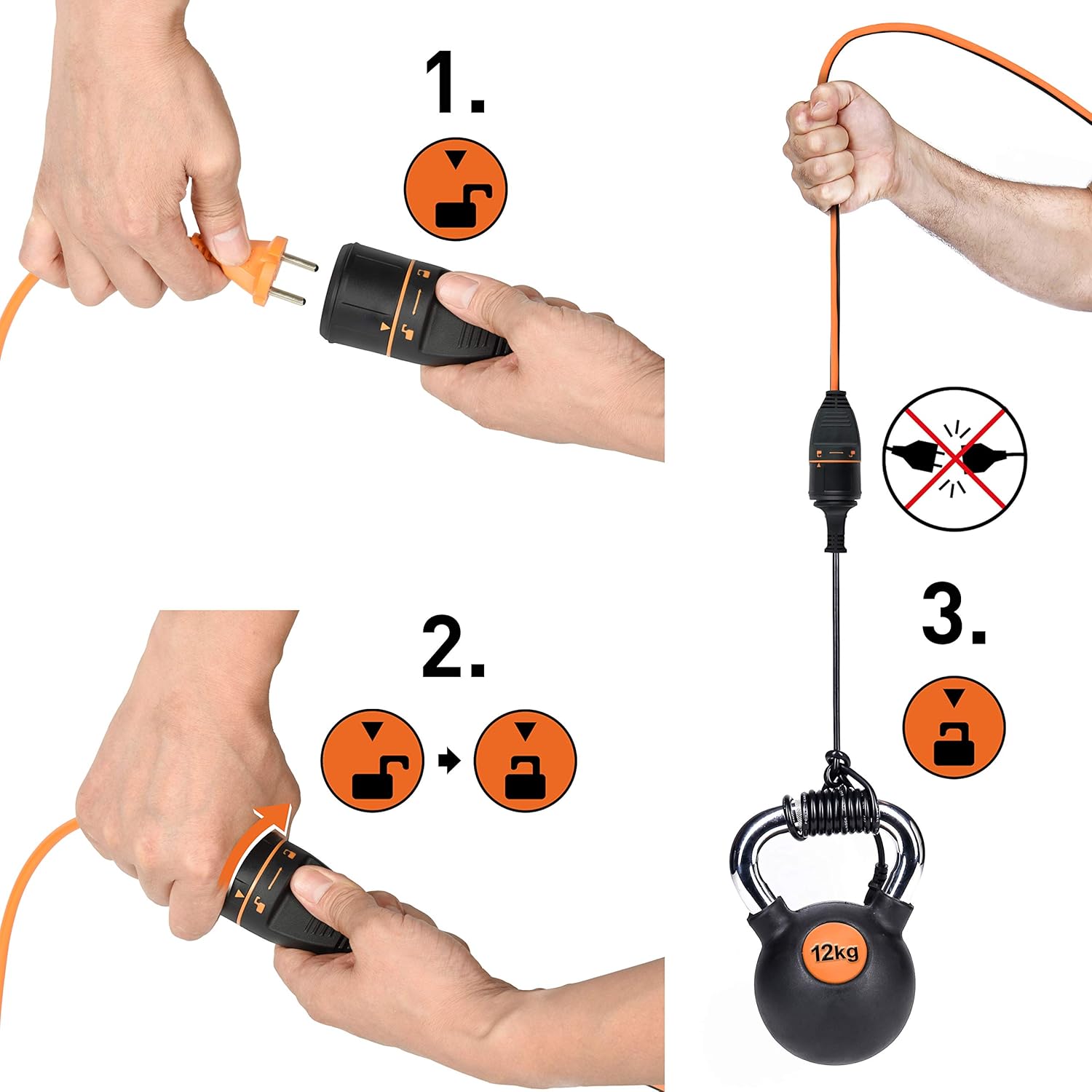 Thumbnail 2 de Rallonge Prolongateur Jardin Electraline 20 m avec Electrolock — 2x1,5 mm², 3500W, Noir/Orange