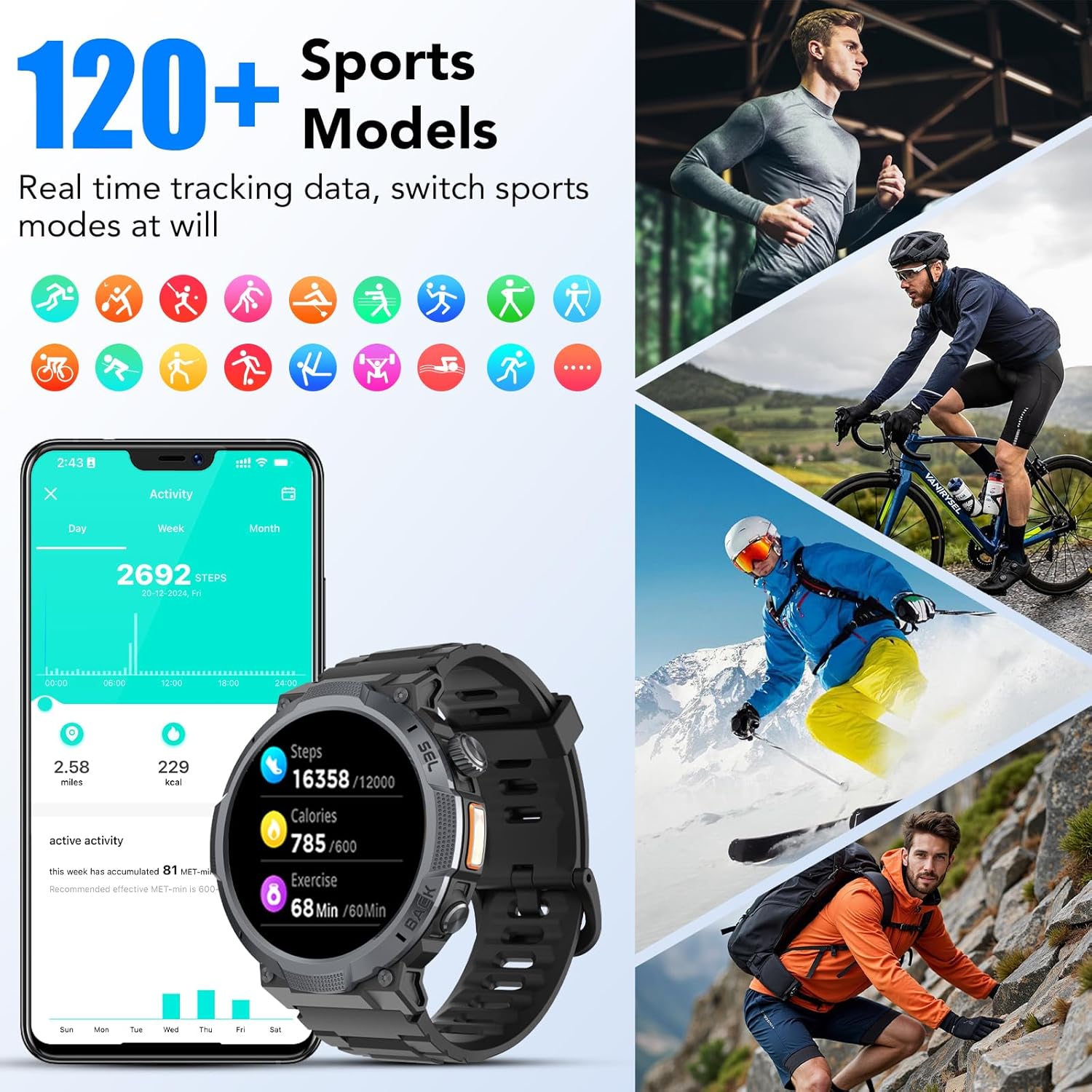 Thumbnail 5 de TIMU Smartwatch da Uomo con schermo AMOLED 1,53”, IP68 e chiamate Bluetooth