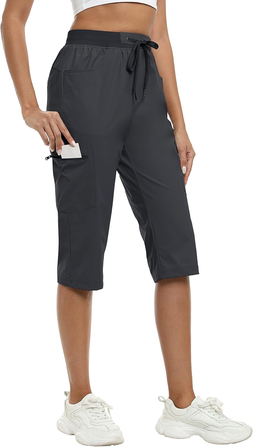 Detalle de MoFiz Capri Pants for Women: Lightweight Ice Cool Capris with 4 Pockets