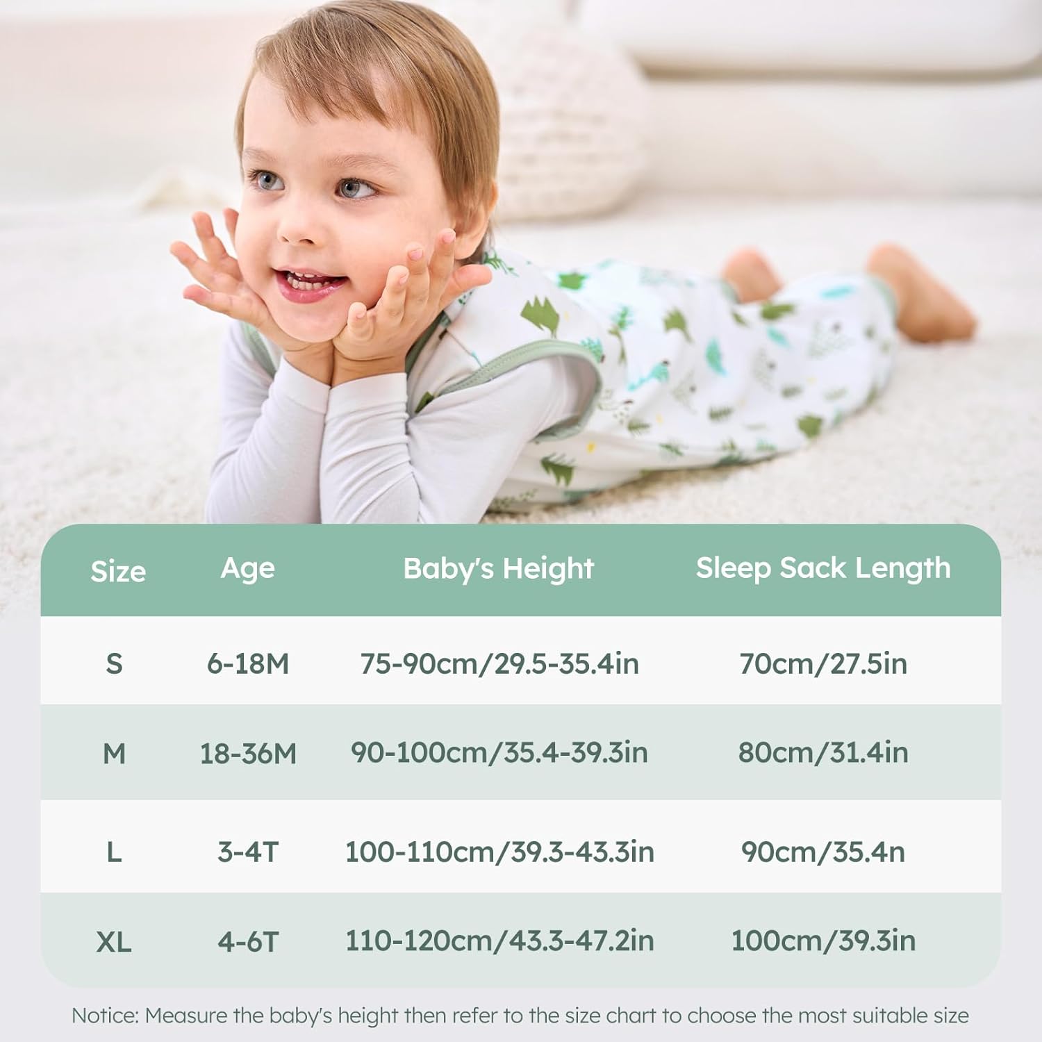 Thumbnail 5 de Unnivoll Baby Schlafsack mit Füßen 1,0 Tog – 80 cm, Baumwolle, Zweierpack, grün, für Jungen & Mädchen