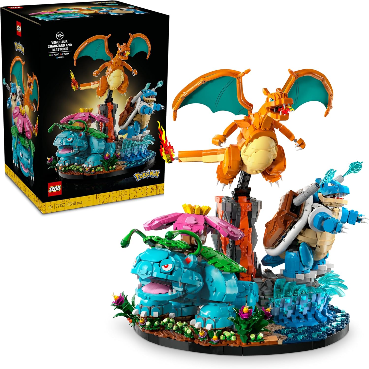 Detalle de LEGO Pokémon 72153 Venusaur, Charizard en Blastoise bouwset, 6.838 onderdelen