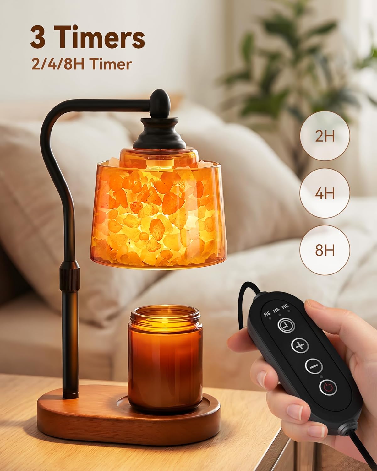 Detalle 1 de CaHomet MH01 3-in-1 Candle Warmer Lamp, Dimmable with Himalayan Salt