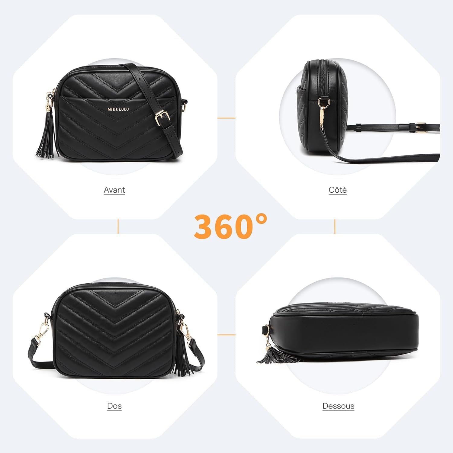 Detalle de Miss LuLu sac à main femme à bandoulière amovible en cuir synthétique texture V avec pompons