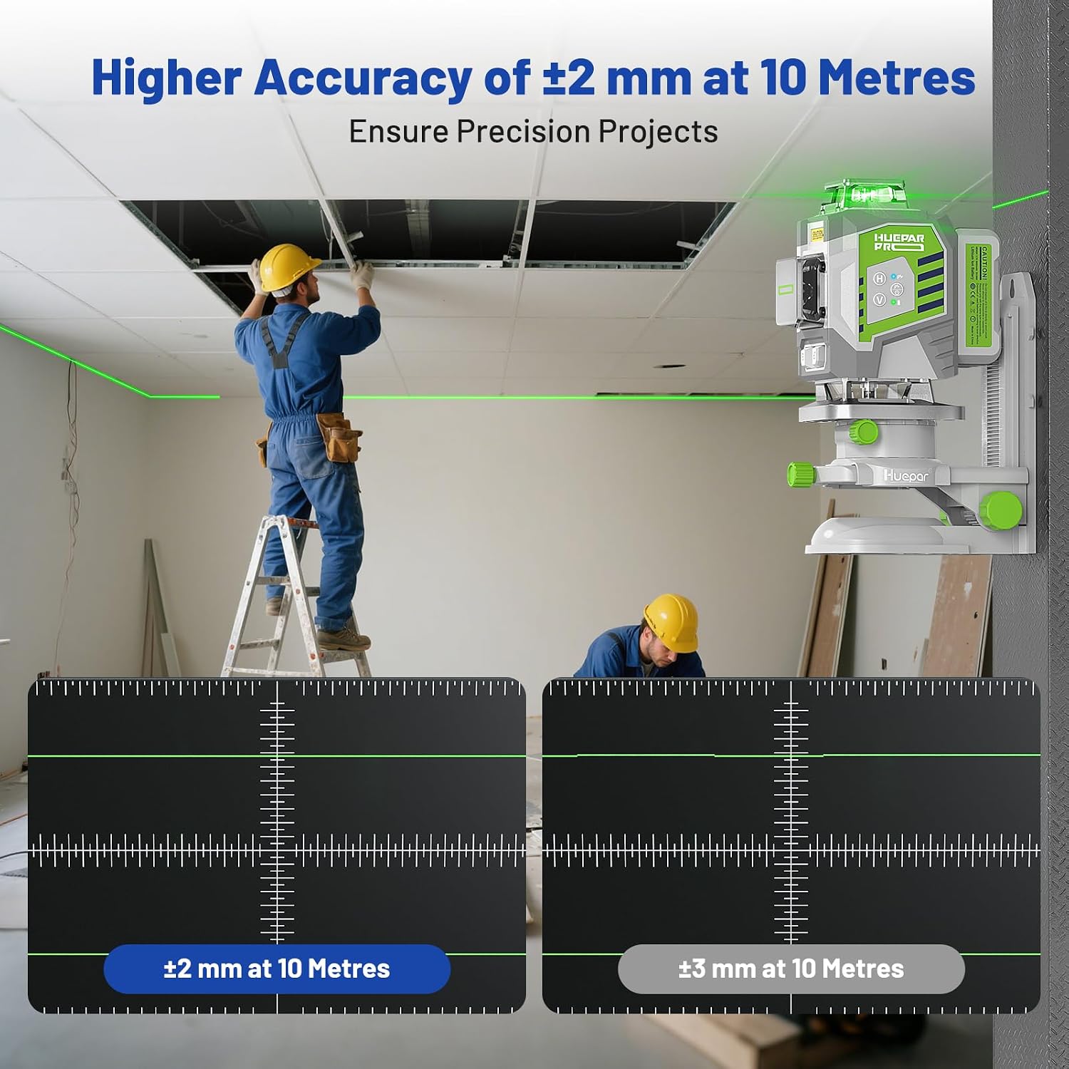 Detalle de Huepar Pro Laser Level: 4 x 360 Self-Levelling Green Laser with 8000mAh Battery