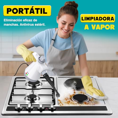 Detalle de Rolipo Limpiador a vapor portátil a presión con 12 accesorios: limpieza eficiente sin productos químicos