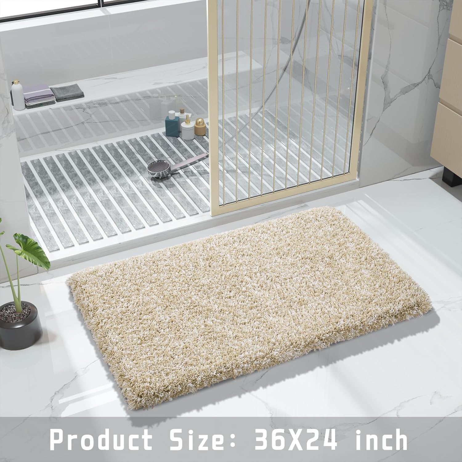 Thumbnail 6 de Yimobra 36x24 Plush Bathroom Rugs Non-Slip Washable Bath Mat (Light Beige and White)